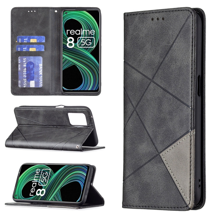 Custodia in pelle magnetica a rotazione orizzontale con struttura a rombo con supporto e slot per schede, For OPPO Realme C21 / C20, For OPPO Realme 8 5G / V13