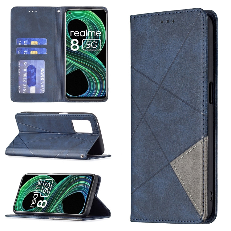 Custodia in pelle magnetica a rotazione orizzontale con struttura a rombo con supporto e slot per schede, For OPPO Realme C21 / C20, For OPPO Realme 8 5G / V13