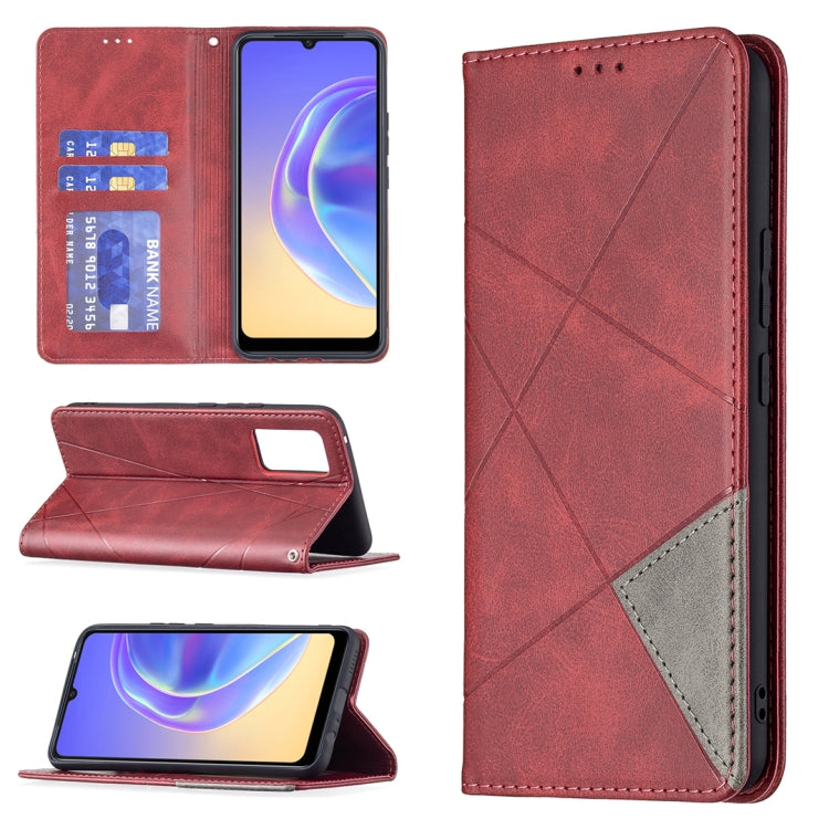 Custodia in pelle magnetica a rotazione orizzontale con struttura a rombo con supporto e slot per schede, For vivo V21e 4G, For vivo V21e 5G, For vivo V21, For vivo Y11/Y15/Y12/Y17