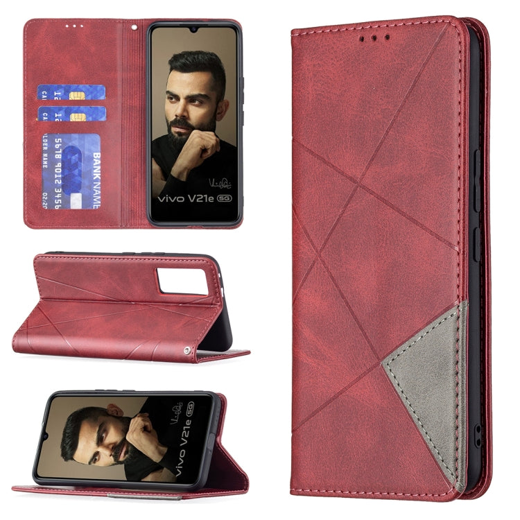 Custodia in pelle magnetica a rotazione orizzontale con struttura a rombo con supporto e slot per schede, For vivo V21e 4G, For vivo V21e 5G, For vivo V21, For vivo Y11/Y15/Y12/Y17