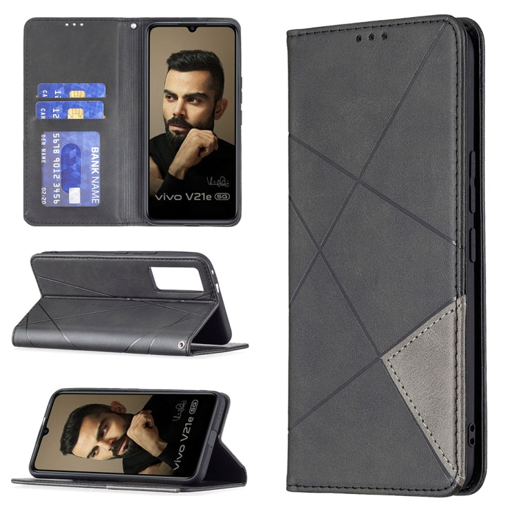 Custodia in pelle magnetica a rotazione orizzontale con struttura a rombo con supporto e slot per schede, For vivo V21e 4G, For vivo V21e 5G, For vivo V21, For vivo Y11/Y15/Y12/Y17