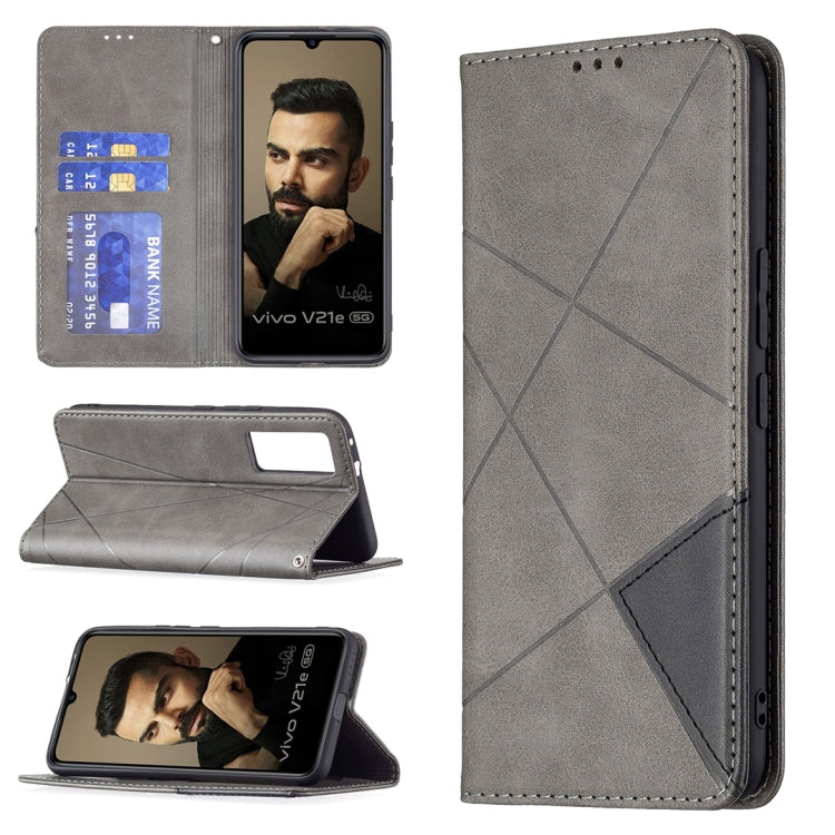 Custodia in pelle magnetica a rotazione orizzontale con struttura a rombo con supporto e slot per schede, For vivo V21e 4G, For vivo V21e 5G, For vivo V21, For vivo Y11/Y15/Y12/Y17