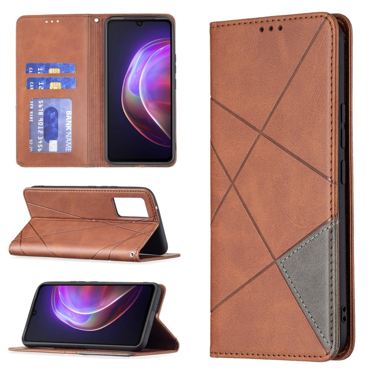 Custodia in pelle magnetica a rotazione orizzontale con struttura a rombo con supporto e slot per schede, For vivo V21e 4G, For vivo V21e 5G, For vivo V21, For vivo Y11/Y15/Y12/Y17