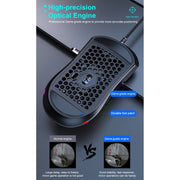 iMICE T60 Mouse da gioco a nido d'ape cablato luminoso colorato personalizzato a 7 tasti, lunghezza cavo: 1,8 m, T60