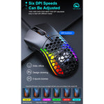 iMICE T60 Mouse da gioco a nido d'ape cablato luminoso colorato personalizzato a 7 tasti, lunghezza cavo: 1,8 m, T60
