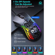 iMICE T60 Mouse da gioco a nido d'ape cablato luminoso colorato personalizzato a 7 tasti, lunghezza cavo: 1,8 m, T60