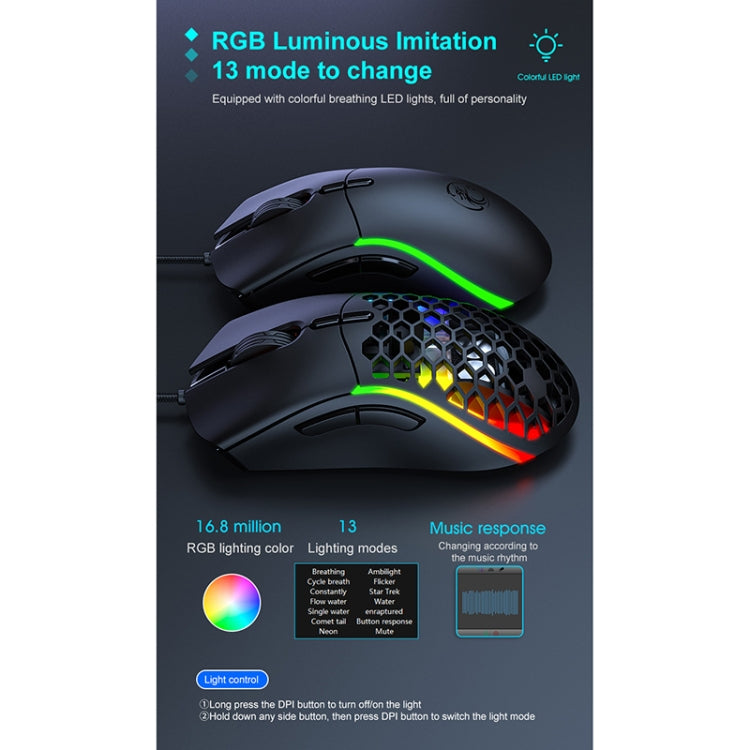 iMICE T60 Mouse da gioco a nido d'ape cablato luminoso colorato personalizzato a 7 tasti, lunghezza cavo: 1,8 m, T60
