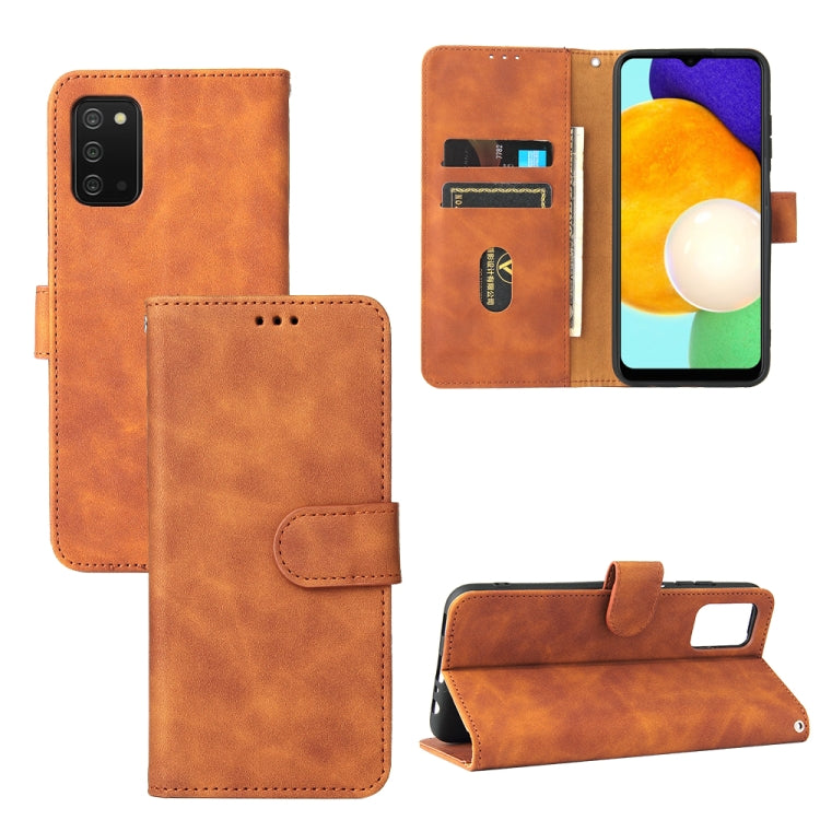 Tinta unita Skin Feel Fibbia magnetica Flip orizzontale Custodia in pelle PU con struttura in vitello con supporto e slot per schede e portafoglio, For Samsung Galaxy A03s