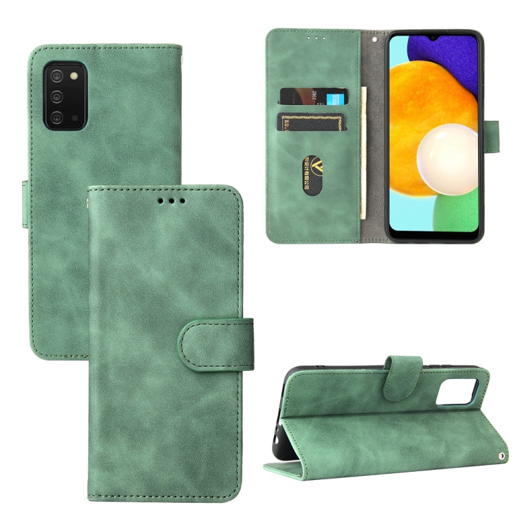 Tinta unita Skin Feel Fibbia magnetica Flip orizzontale Custodia in pelle PU con struttura in vitello con supporto e slot per schede e portafoglio, For Samsung Galaxy A03s