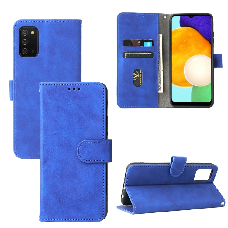 Tinta unita Skin Feel Fibbia magnetica Flip orizzontale Custodia in pelle PU con struttura in vitello con supporto e slot per schede e portafoglio, For Samsung Galaxy A03s