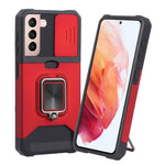 Cover per fotocamera scorrevole Design Custodia antiurto per PC + TPU con supporto per anello e slot per schede, For Samsung Galaxy S21 5G, For Samsung Galaxy S21+ 5G, For Samsung Galaxy Note20