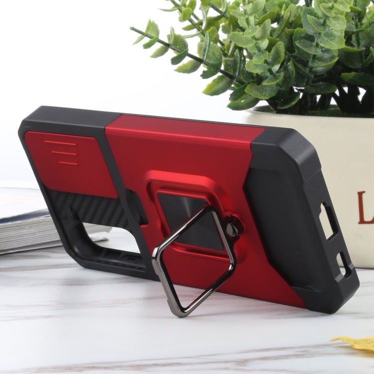 Cover per fotocamera scorrevole Design Custodia antiurto per PC + TPU con supporto per anello e slot per schede, For Samsung Galaxy S21 5G, For Samsung Galaxy S21+ 5G, For Samsung Galaxy Note20