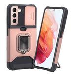 Cover per fotocamera scorrevole Design Custodia antiurto per PC + TPU con supporto per anello e slot per schede, For Samsung Galaxy S21 5G, For Samsung Galaxy S21+ 5G, For Samsung Galaxy Note20