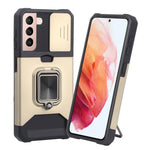 Cover per fotocamera scorrevole Design Custodia antiurto per PC + TPU con supporto per anello e slot per schede, For Samsung Galaxy S21 5G, For Samsung Galaxy S21+ 5G, For Samsung Galaxy Note20