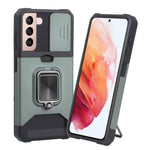 Cover per fotocamera scorrevole Design Custodia antiurto per PC + TPU con supporto per anello e slot per schede, For Samsung Galaxy S21 5G, For Samsung Galaxy S21+ 5G, For Samsung Galaxy Note20