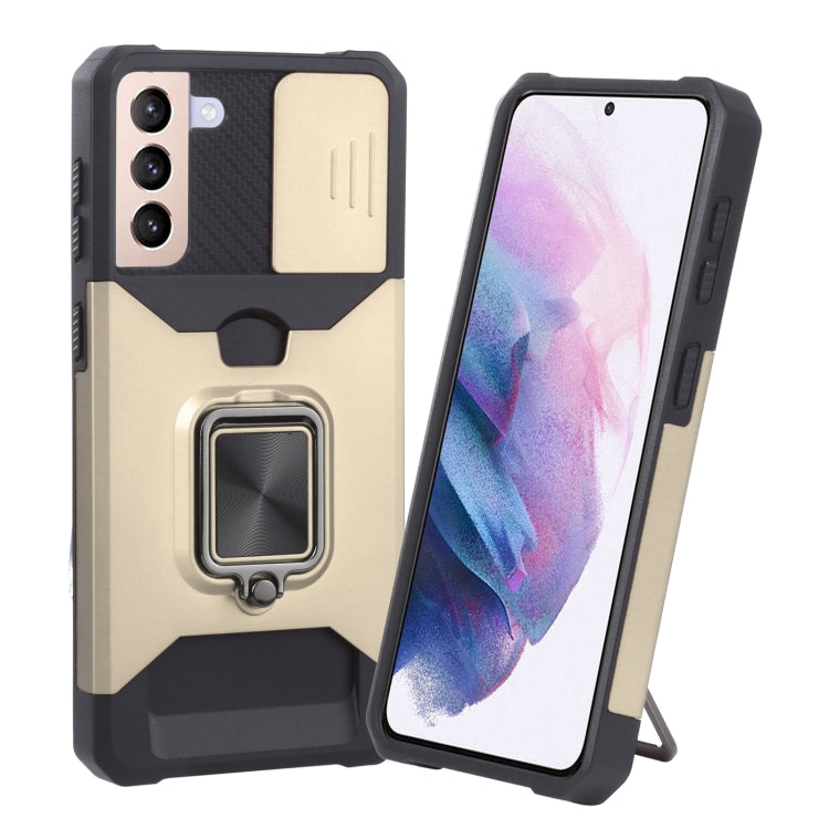 Cover per fotocamera scorrevole Design Custodia antiurto per PC + TPU con supporto per anello e slot per schede, For Samsung Galaxy S21 5G, For Samsung Galaxy S21+ 5G, For Samsung Galaxy Note20