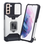 Cover per fotocamera scorrevole Design Custodia antiurto per PC + TPU con supporto per anello e slot per schede, For Samsung Galaxy S21 5G, For Samsung Galaxy S21+ 5G, For Samsung Galaxy Note20