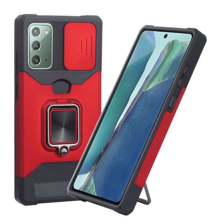 Cover per fotocamera scorrevole Design Custodia antiurto per PC + TPU con supporto per anello e slot per schede, For Samsung Galaxy S21 5G, For Samsung Galaxy S21+ 5G, For Samsung Galaxy Note20