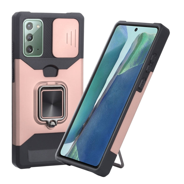 Cover per fotocamera scorrevole Design Custodia antiurto per PC + TPU con supporto per anello e slot per schede, For Samsung Galaxy S21 5G, For Samsung Galaxy S21+ 5G, For Samsung Galaxy Note20