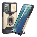 Cover per fotocamera scorrevole Design Custodia antiurto per PC + TPU con supporto per anello e slot per schede, For Samsung Galaxy S21 5G, For Samsung Galaxy S21+ 5G, For Samsung Galaxy Note20