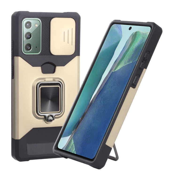 Cover per fotocamera scorrevole Design Custodia antiurto per PC + TPU con supporto per anello e slot per schede, For Samsung Galaxy S21 5G, For Samsung Galaxy S21+ 5G, For Samsung Galaxy Note20