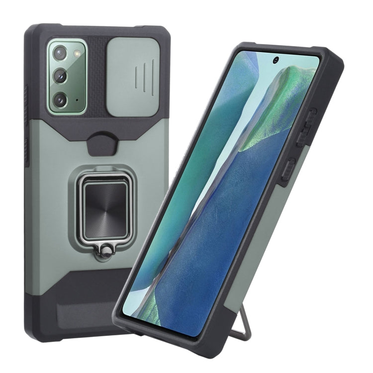 Cover per fotocamera scorrevole Design Custodia antiurto per PC + TPU con supporto per anello e slot per schede, For Samsung Galaxy S21 5G, For Samsung Galaxy S21+ 5G, For Samsung Galaxy Note20