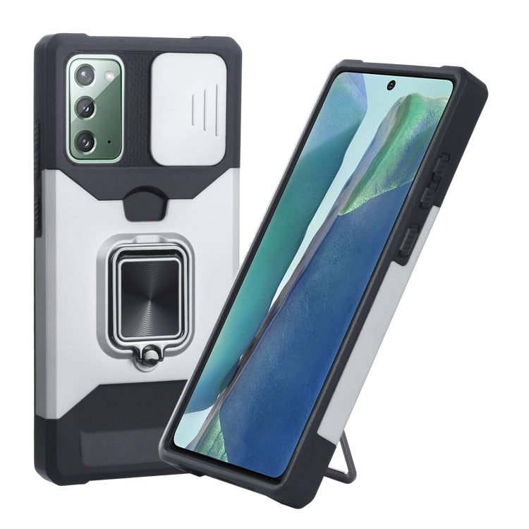 Cover per fotocamera scorrevole Design Custodia antiurto per PC + TPU con supporto per anello e slot per schede, For Samsung Galaxy S21 5G, For Samsung Galaxy S21+ 5G, For Samsung Galaxy Note20