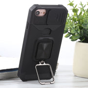 Cover per fotocamera scorrevole Design Custodia antiurto per PC + TPU con supporto per anello e slot per schede, For iPhone SE 2022 / SE 2020 / 8 / 7 / 6s / 6, For iPhone 8 Plus / 7 Plus / 6s Plus / 6 Plus
