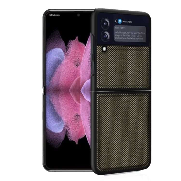 Custodia protettiva antiurto PU in fibra di carbonio tinta unita, For Samsung Galaxy Z Flip3 5G