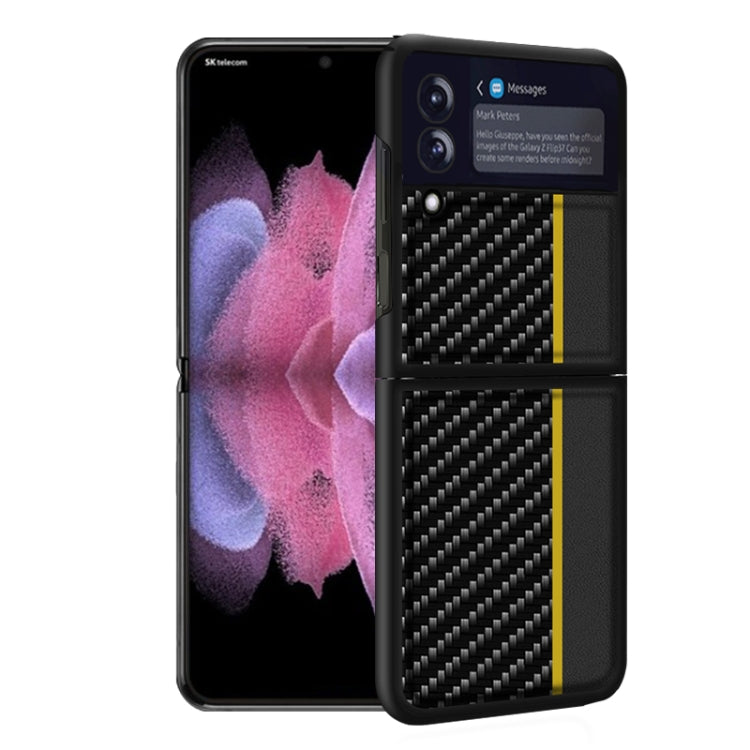 Custodia in pelle con giunzione antiurto in fibra di carbonio, For Samsung Galaxy Z Flip3 5G