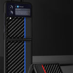 Custodia in pelle con giunzione antiurto in fibra di carbonio, For Samsung Galaxy Z Flip3 5G