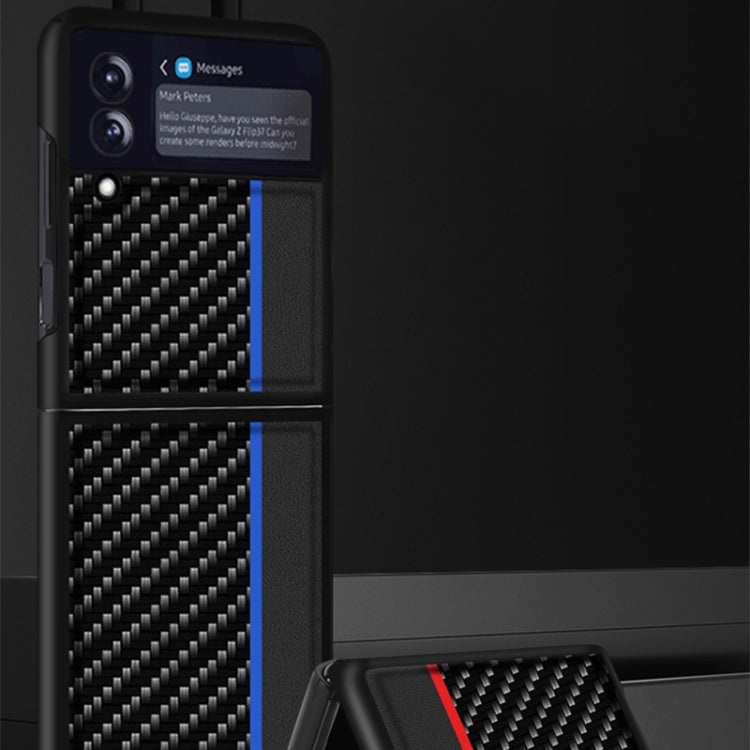 Custodia in pelle con giunzione antiurto in fibra di carbonio, For Samsung Galaxy Z Flip3 5G