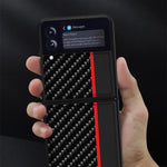 Custodia in pelle con giunzione antiurto in fibra di carbonio, For Samsung Galaxy Z Flip3 5G