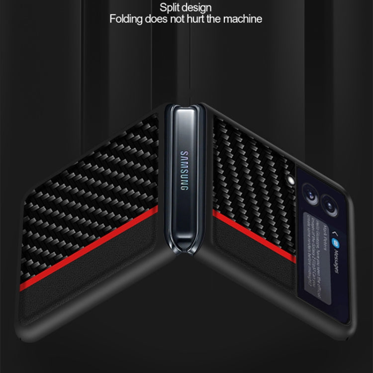 Custodia in pelle con giunzione antiurto in fibra di carbonio, For Samsung Galaxy Z Flip3 5G