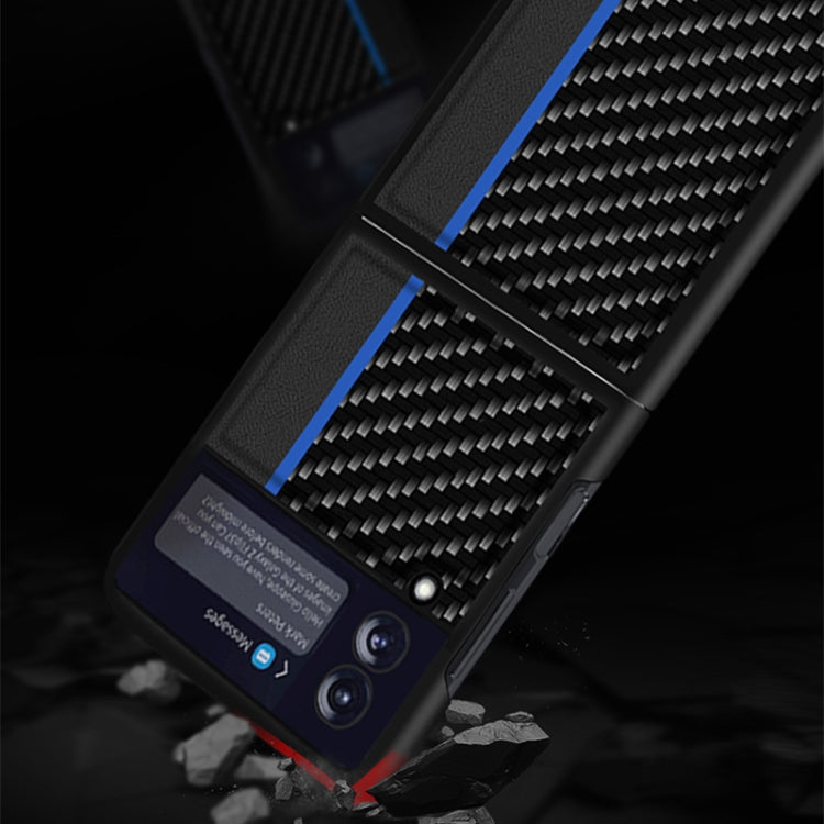 Custodia in pelle con giunzione antiurto in fibra di carbonio, For Samsung Galaxy Z Flip3 5G