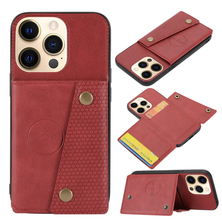Custodia protettiva magnetica antiurto in PU + TPU con doppia fibbia con slot per schede e supporto, For iPhone 13 mini, For iPhone 13, For iPhone 13 Pro, For iPhone 13 Pro Max