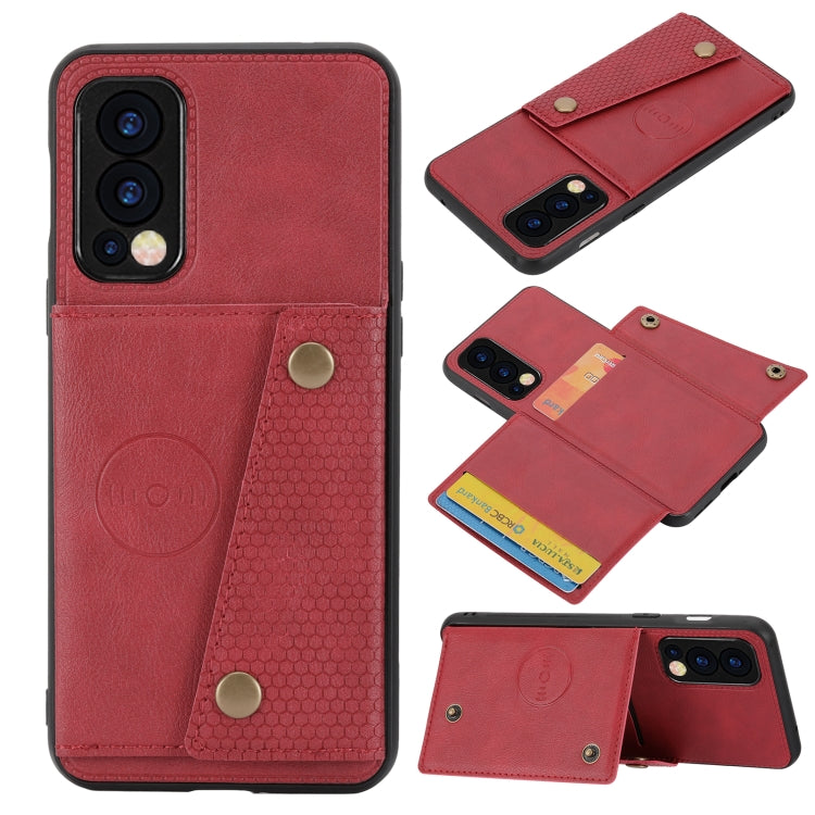 Custodia protettiva magnetica antiurto in PU + TPU con doppia fibbia con slot per schede e supporto, For OnePlus Nord 2 5G