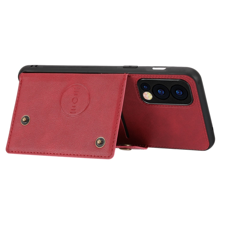 Custodia protettiva magnetica antiurto in PU + TPU con doppia fibbia con slot per schede e supporto, For OnePlus Nord 2 5G
