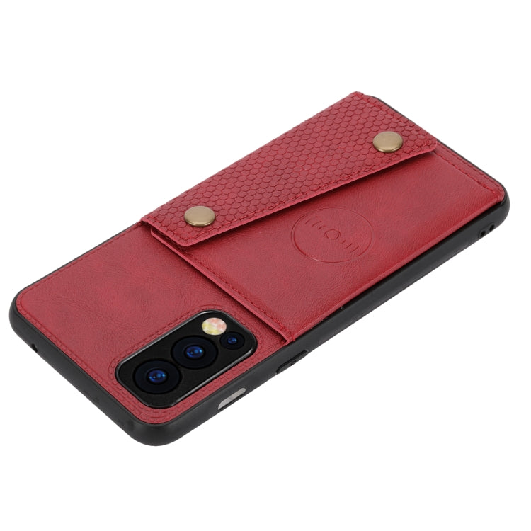 Custodia protettiva magnetica antiurto in PU + TPU con doppia fibbia con slot per schede e supporto, For OnePlus Nord 2 5G