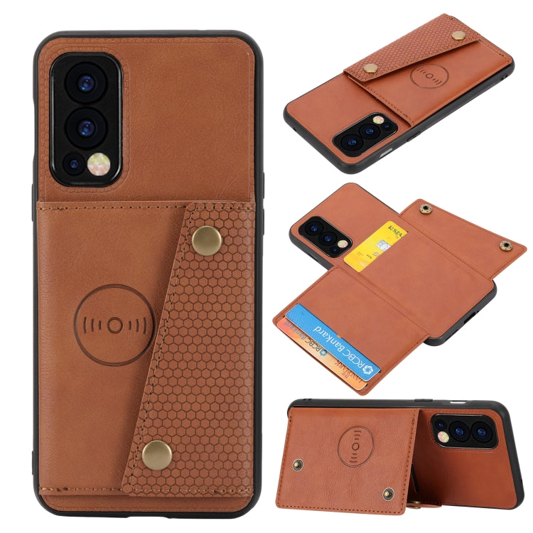 Custodia protettiva magnetica antiurto in PU + TPU con doppia fibbia con slot per schede e supporto, For OnePlus Nord 2 5G