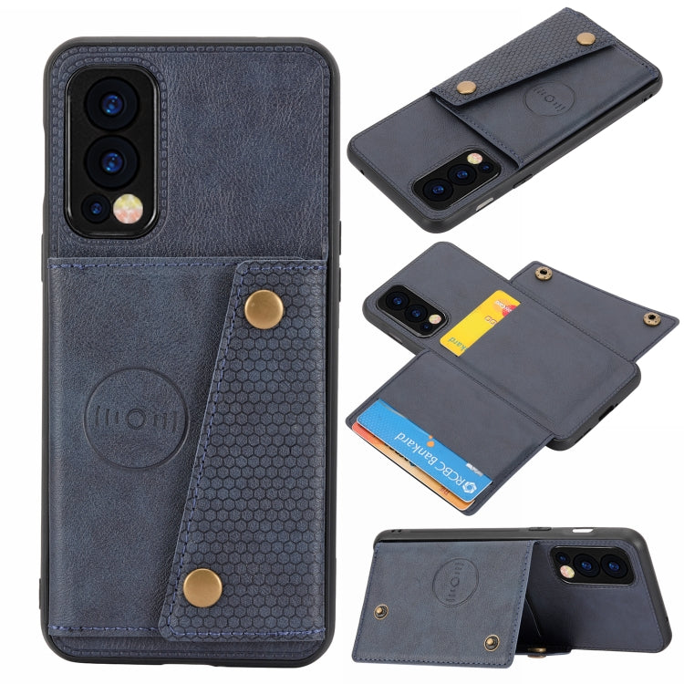 Custodia protettiva magnetica antiurto in PU + TPU con doppia fibbia con slot per schede e supporto, For OnePlus Nord 2 5G