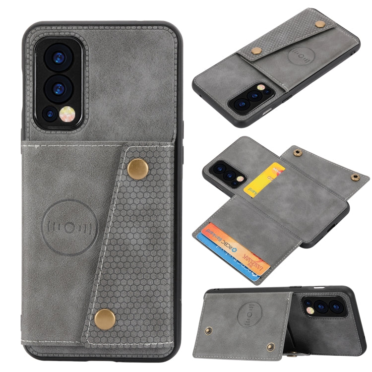 Custodia protettiva magnetica antiurto in PU + TPU con doppia fibbia con slot per schede e supporto, For OnePlus Nord 2 5G