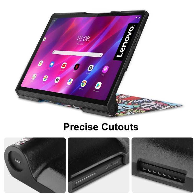 Custodia in pelle Custer con motivo a disegno colorato a vibrazione orizzontale con supporto e funzione Sleep / Wake-up, For Lenovo Yoga Tab 11