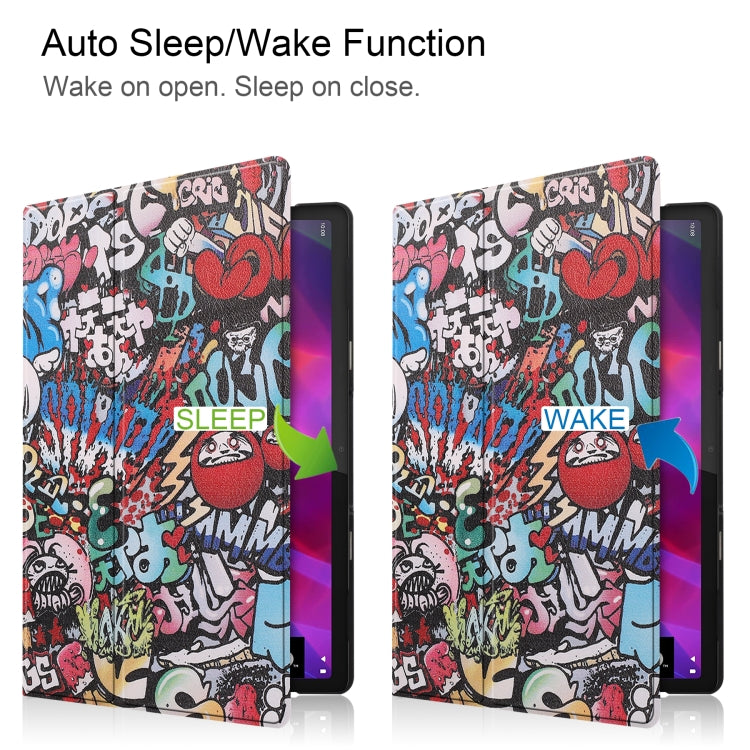 Custodia in pelle Custer con motivo a disegno colorato a vibrazione orizzontale con supporto e funzione Sleep / Wake-up, For Lenovo Yoga Tab 11