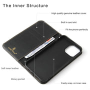 Custodia in pelle flip orizzontale in vera pelle con supporto, slot per schede e portafoglio, For iPhone 13 mini, For iPhone 13, For iPhone 13 Pro, For iPhone 13 Pro Max