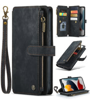 CaseMe-C30 PU + TPU Custodia multifunzionale orizzontale in pelle con flip con supporto e slot per schede e portafoglio e tasca con cerniera, For iPhone 13 Pro Max, For iPhone 13 Pro, For iPhone 13, For iPhone 13 mini