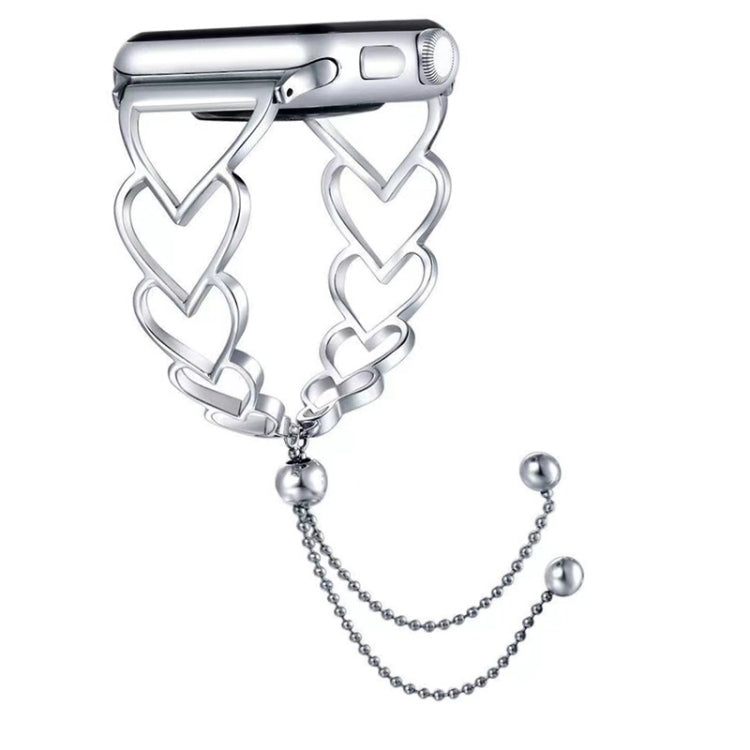 Cinturino di ricambio con cinturino in metallo a forma di cuore per la serie Apple Watch, 7 41mm / 6 & SE & 5 & 4 40mm / 3 & 2 & 1 38mm, 7 45mm / 6 & SE & 5 & 4 44mm / 3 & 2 & 1 42mm