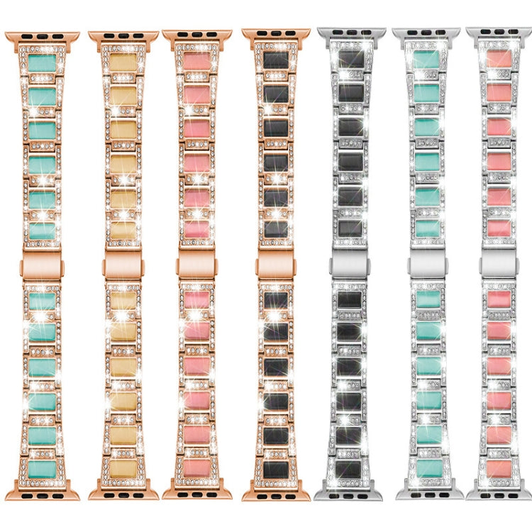 Cinturino di ricambio per cinturino di ricambio con tre perle di diamanti + pietre preziose per la serie Apple Watch, 7 41mm / 6 & SE & 5 & 4 40mm / 3 & 2 & 1 38mm, 7 45mm / 6 & SE & 5 & 4 44mm / 3 & 2 & 1 42mm