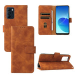 Tinta unita Skin Feel Fibbia magnetica Flip orizzontale Custodia in pelle PU con struttura in vitello con supporto e slot per schede e portafoglio, For OPPO Reno 6Z