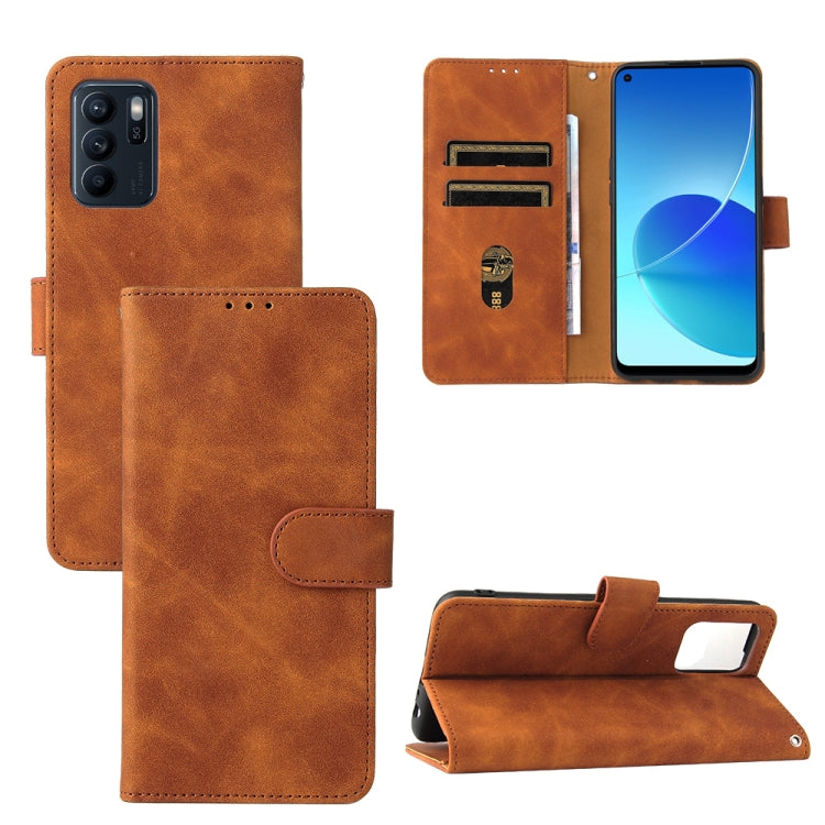 Tinta unita Skin Feel Fibbia magnetica Flip orizzontale Custodia in pelle PU con struttura in vitello con supporto e slot per schede e portafoglio, For OPPO Reno 6Z